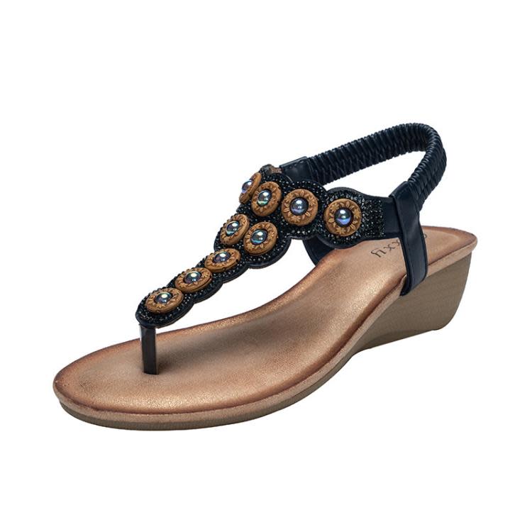 厚底鞋 wedge人字波西米亞風sandals水鉆坡跟涼鞋女夏季外穿復古涼拖-細節圖6