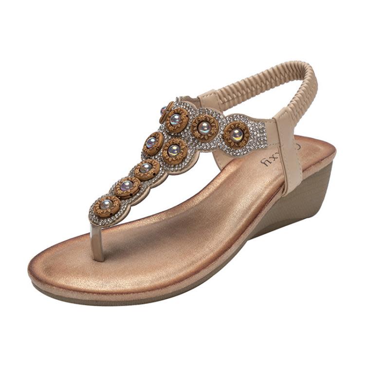 厚底鞋 wedge人字波西米亞風sandals水鉆坡跟涼鞋女夏季外穿復古涼拖-細節圖7