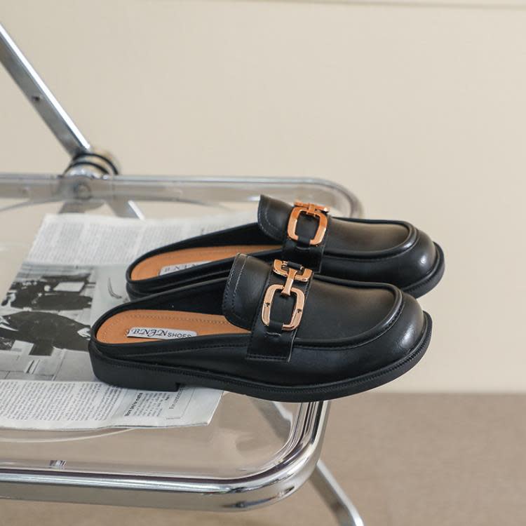 拖鞋 包頭半拖女夏外穿2023新款穆勒一腳蹬單鞋復古軟底小皮鞋懶人-細節圖2