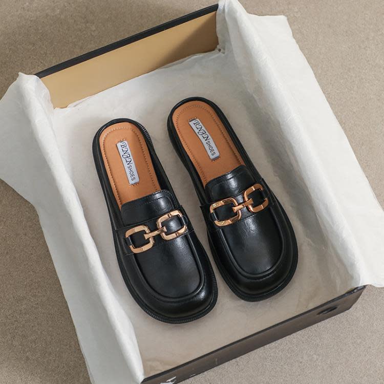 拖鞋 包頭半拖女夏外穿2023新款穆勒一腳蹬單鞋復古軟底小皮鞋懶人-細節圖3