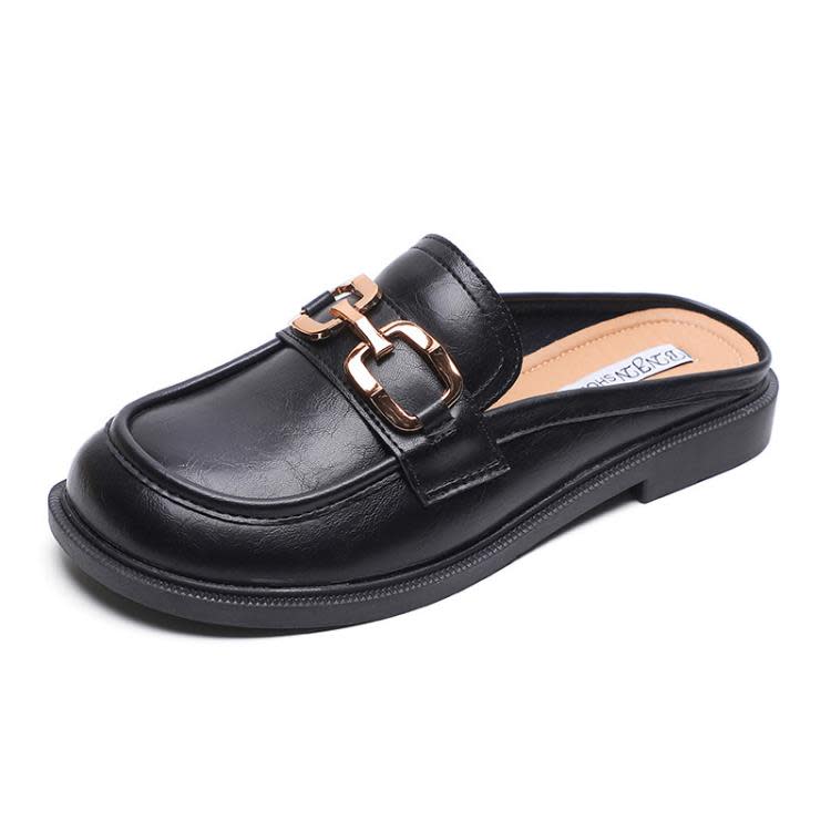 拖鞋 包頭半拖女夏外穿2023新款穆勒一腳蹬單鞋復古軟底小皮鞋懶人-細節圖6