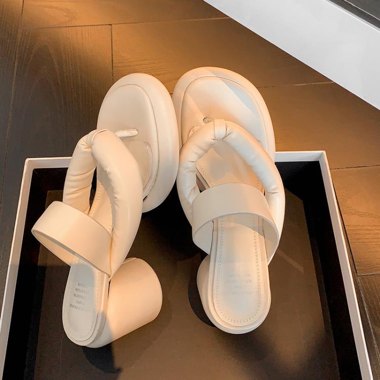 高跟鞋 夾趾拖鞋2023春季新款鞋粗跟時裝鞋外穿厚底分趾拖鞋-細節圖4