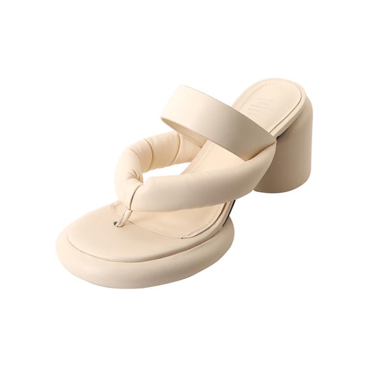 高跟鞋 夾趾拖鞋2023春季新款鞋粗跟時裝鞋外穿厚底分趾拖鞋-細節圖5