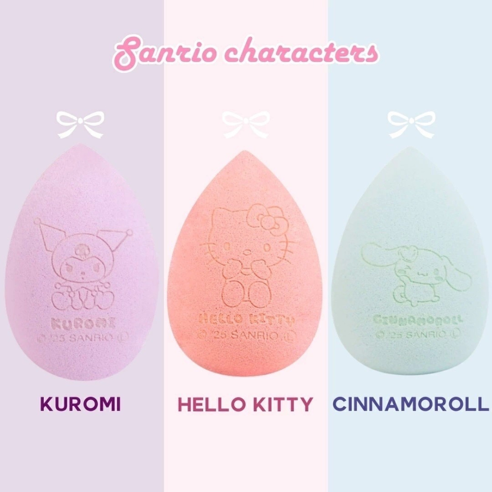 日本 三麗鷗 乾濕兩用美妝蛋 化妝海綿 粉撲 三入組 hello Kitty 酷洛米 大耳狗 (附美妝蛋收納架)-細節圖4