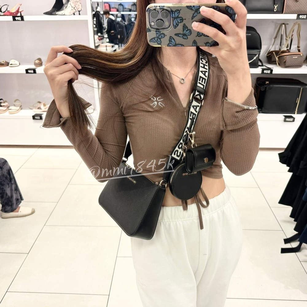 Michael Kors MK Jet Set 三合一 麻將包 斜背包 零錢包 耳機包 寬背帶 防刮皮革 多功能-細節圖2