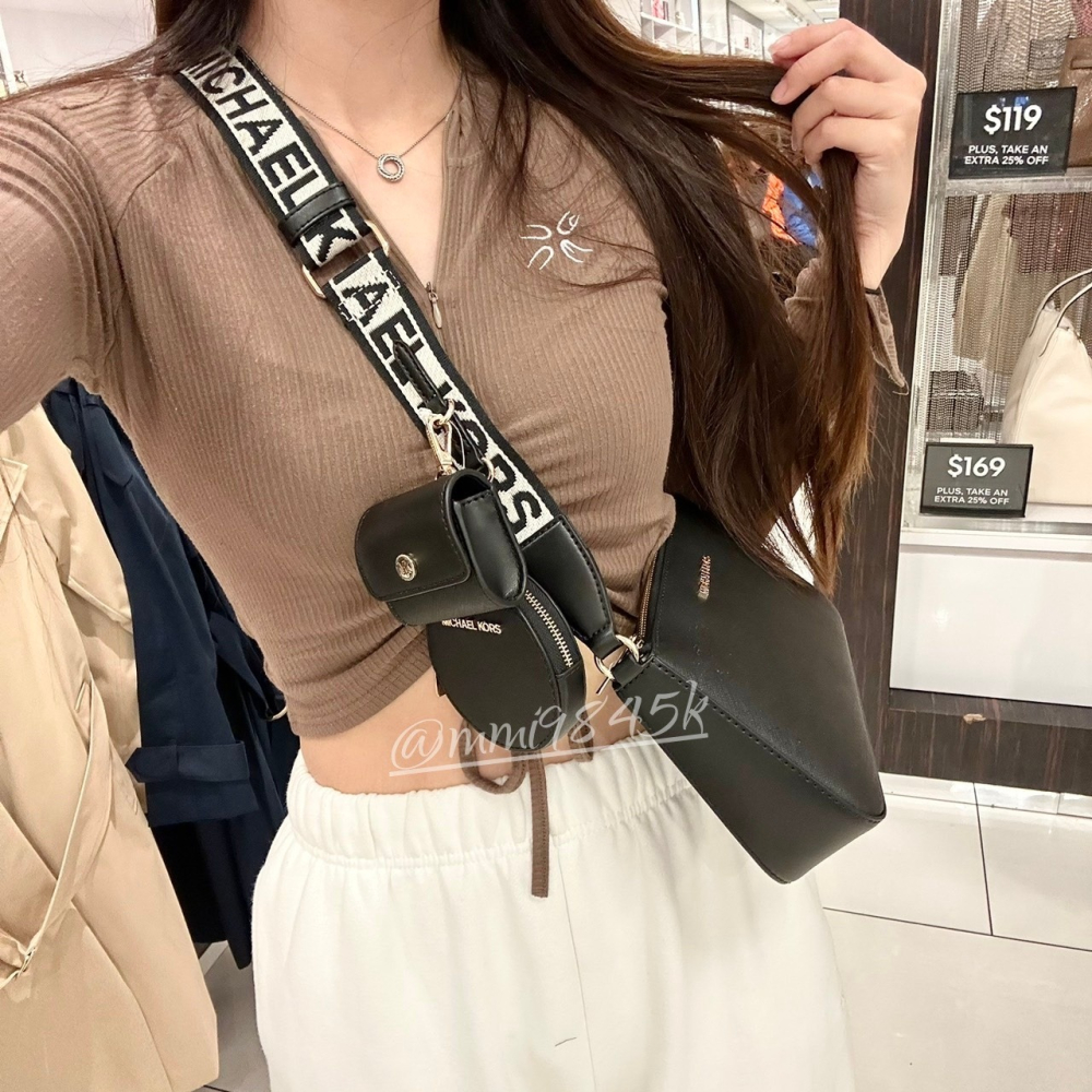 Michael Kors MK Jet Set 三合一 麻將包 斜背包 零錢包 耳機包 寬背帶 防刮皮革 多功能-細節圖3