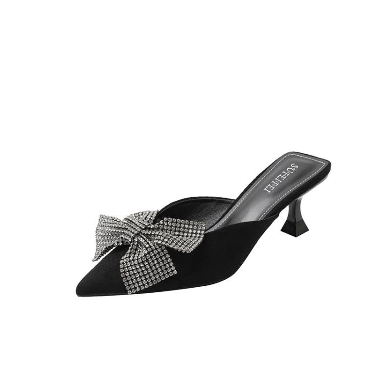 高跟鞋 761-A12時尚蝴蝶結水鉆名媛風女包頭半拖涼鞋2023春夏季新款-細節圖5