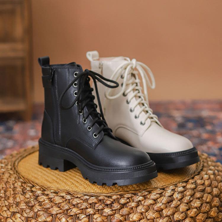 短靴 ins潮英倫風馬丁靴女2023年春秋新款網紅單靴冬季加絨厚底子-細節圖3