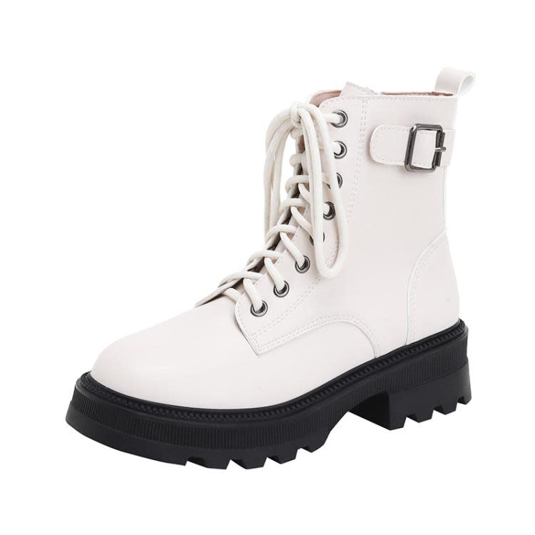 短靴 ins潮英倫風馬丁靴女2023年春秋新款網紅單靴冬季加絨厚底子-細節圖5