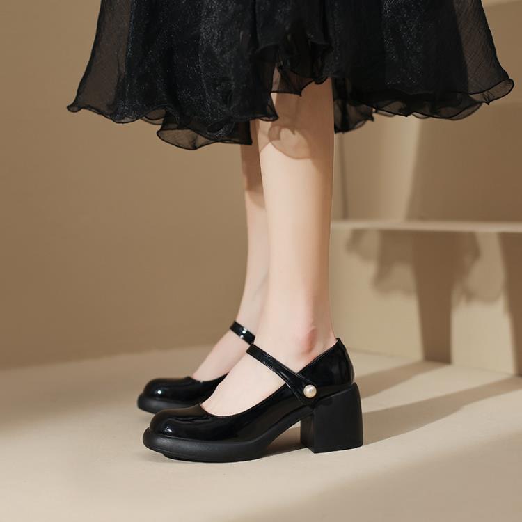 高跟鞋 法式2023春夏新款瑪麗珍單鞋女時尚百搭圓頭粗跟防水臺女鞋-細節圖2