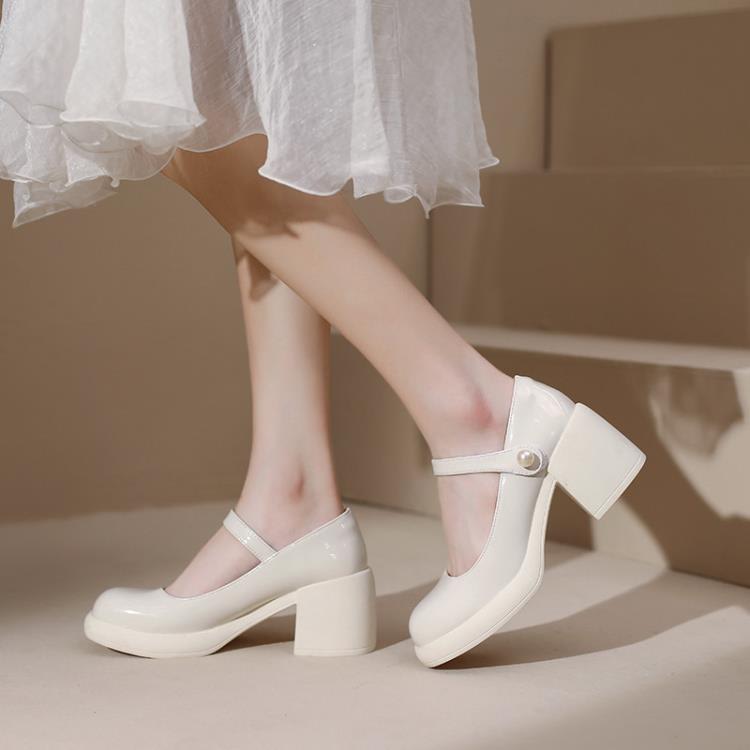 高跟鞋 法式2023春夏新款瑪麗珍單鞋女時尚百搭圓頭粗跟防水臺女鞋-細節圖3