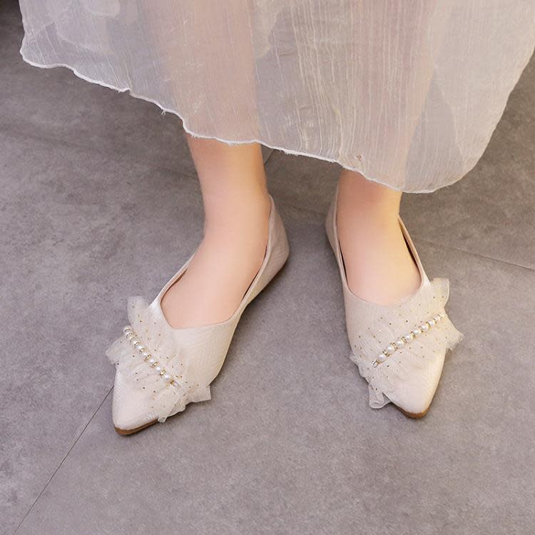 豆豆鞋 小香風單鞋2023年春秋款仙女風溫柔軟底平底鞋淺口鞋女大碼-細節圖3