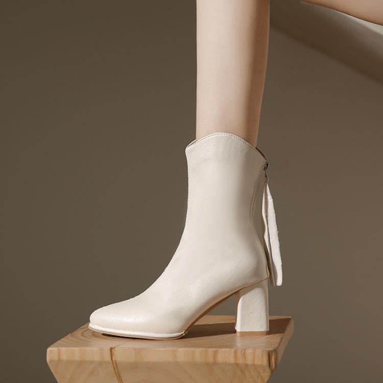2023年秋冬季新款正韓網紅高跟粗跟加絨短靴瘦瘦靴拉鍊中筒靴-細節圖2