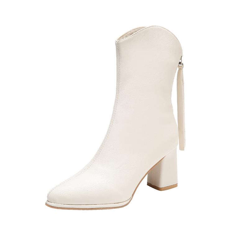 2023年秋冬季新款正韓網紅高跟粗跟加絨短靴瘦瘦靴拉鍊中筒靴-細節圖6