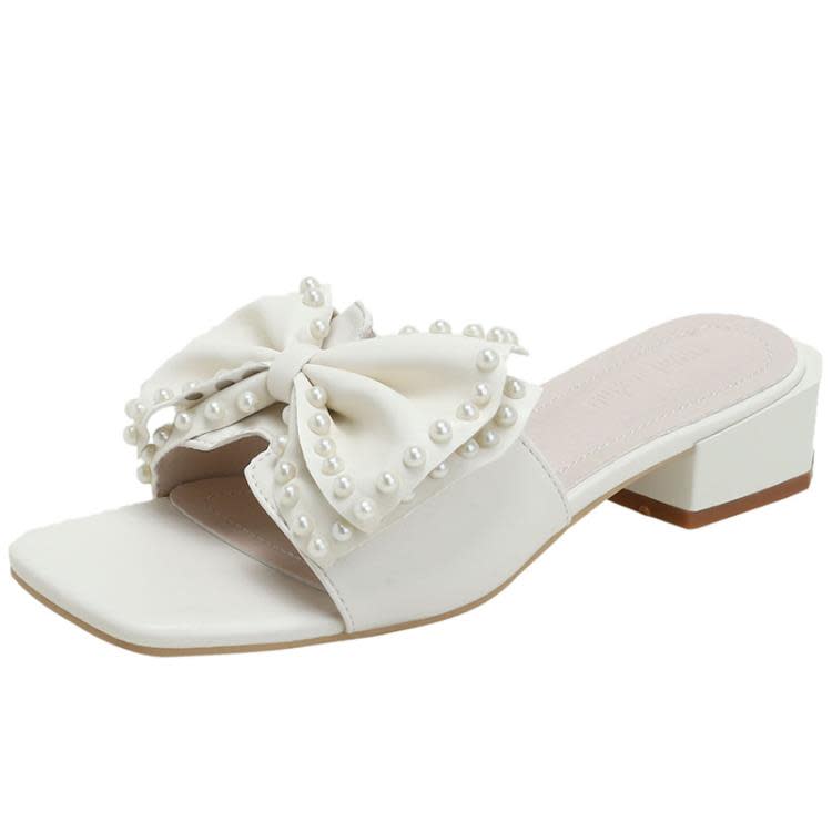 拖鞋 【不補貨】粗跟涼女夏外穿2023年蝴蝶結一字拖仙女風配裙子洋裝-細節圖5