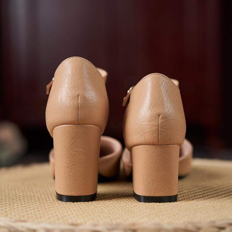 YB-11粗跟新款小碼313233中空高跟單鞋大碼女鞋加肥胖腳41 42 43-細節圖2