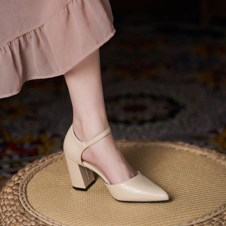 YB-11粗跟新款小碼313233中空高跟單鞋大碼女鞋加肥胖腳41 42 43-細節圖3