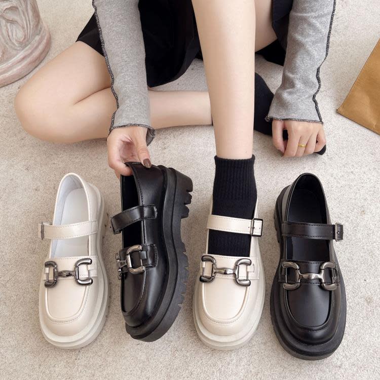 2023年秋季新款英倫風厚底小皮鞋女時尚一字扣帶學生瑪麗珍單鞋-細節圖3