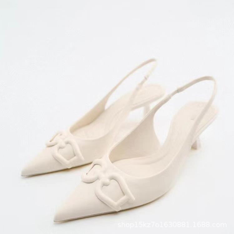 高跟鞋 ZA2023夏季新款女鞋棕白色飾露跟氣質仙女風后空穆勒鞋-細節圖2