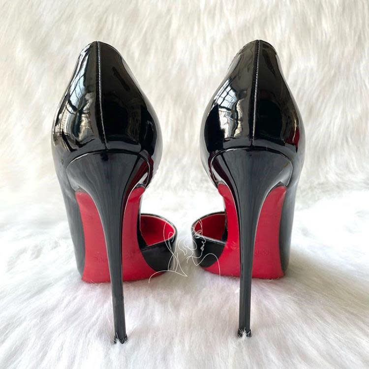 高跟鞋 黑色紅底鞋漆皮單鞋女尖頭氣質名媛不累腳細跟黑絲性感側空鞋-細節圖3