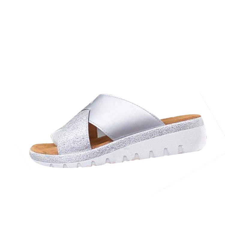 涼鞋 2023年夏季新款純色女35-43大碼亮片羅馬女涼拖女鞋子批髮-細節圖6