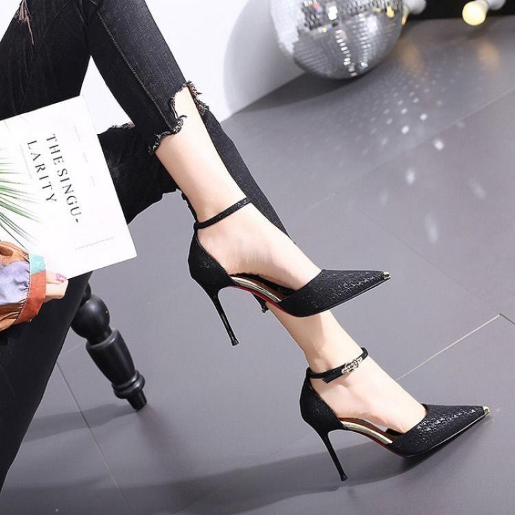 高跟鞋 鞋子女高級感小眾鞋新款2023年爆款網紅涼鞋細跟尖頭法式單鞋-細節圖3