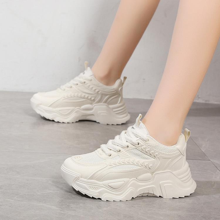 厚底鞋 老爹鞋女2023春秋季新款正韓百搭系帶時尚潮鞋透氣休閒運動鞋-細節圖3