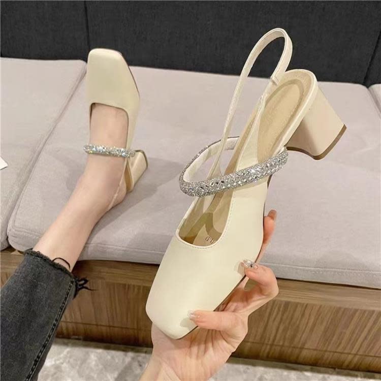 涼鞋 瑪麗珍方頭包頭粗跟一字帶后空2023新款小眾設計感仙女風單鞋-細節圖4