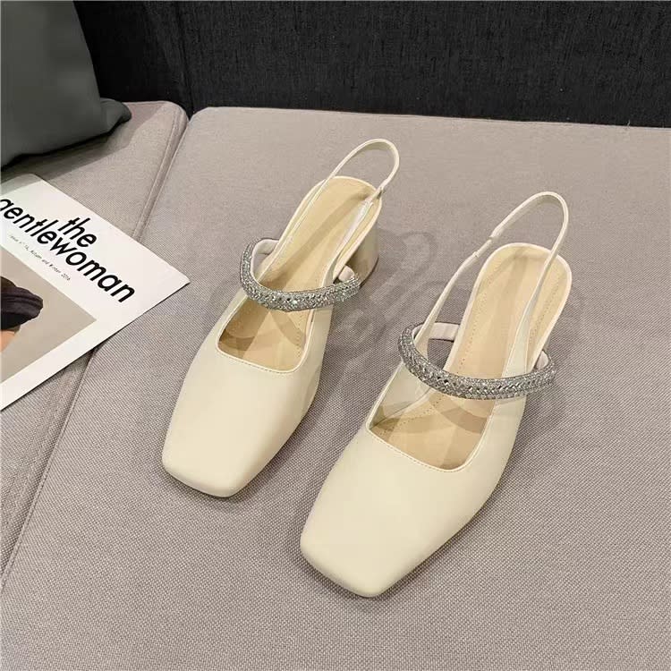 涼鞋 瑪麗珍方頭包頭粗跟一字帶后空2023新款小眾設計感仙女風單鞋-細節圖7