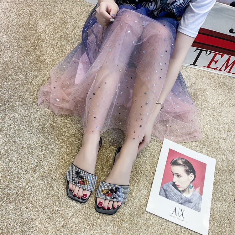 涼拖鞋女2023夏新款正韓水鉆個性外穿仙女平底時尚一字涼拖大碼44-細節圖2