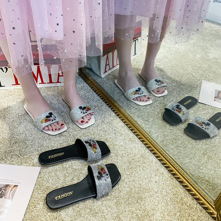 涼拖鞋女2023夏新款正韓水鉆個性外穿仙女平底時尚一字涼拖大碼44-細節圖4