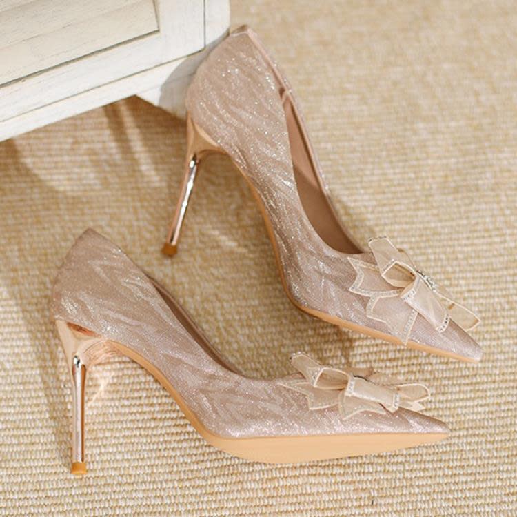 中跟鞋 法式少女小高跟鞋女細跟2023春秋新款銀色伴娘鞋單鞋5cm婚鞋-細節圖7