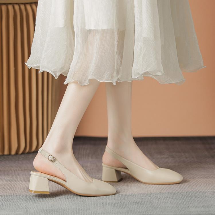 中跟鞋 法式涼鞋女2023年新款粗跟時尚夏季包頭簡約涼鞋女瑪麗珍鞋子-細節圖2