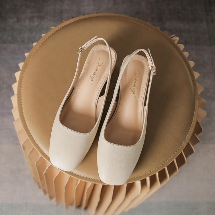 中跟鞋 法式涼鞋女2023年新款粗跟時尚夏季包頭簡約涼鞋女瑪麗珍鞋子-細節圖3