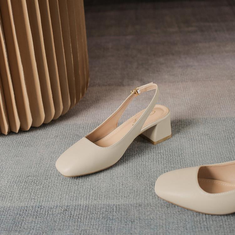 中跟鞋 法式涼鞋女2023年新款粗跟時尚夏季包頭簡約涼鞋女瑪麗珍鞋子-細節圖4