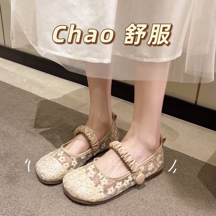 豆豆鞋 豆豆鞋女2023春秋季新款蝴蝶結平底方頭工作一腳蹬軟底單鞋女外穿-細節圖2