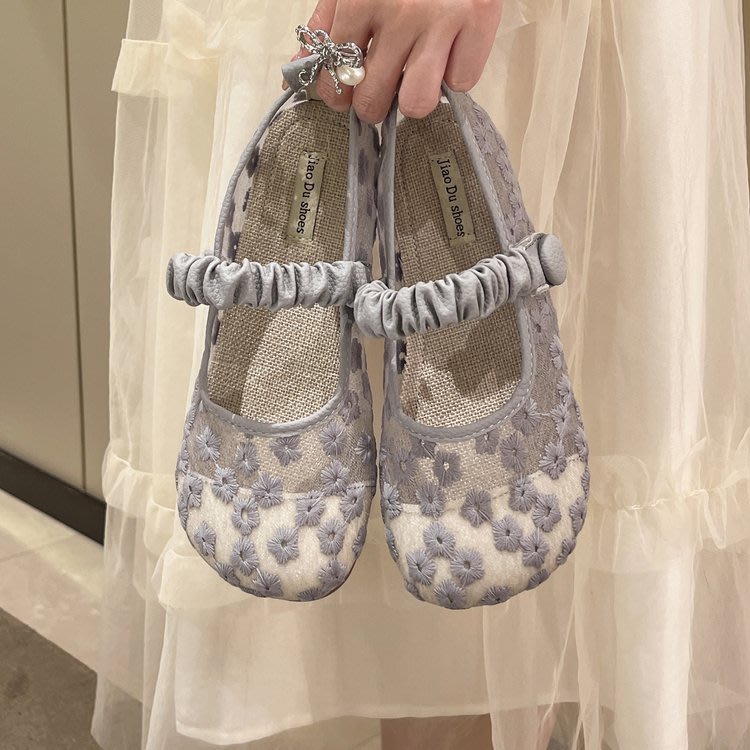 豆豆鞋 豆豆鞋女2023春秋季新款蝴蝶結平底方頭工作一腳蹬軟底單鞋女外穿-細節圖3