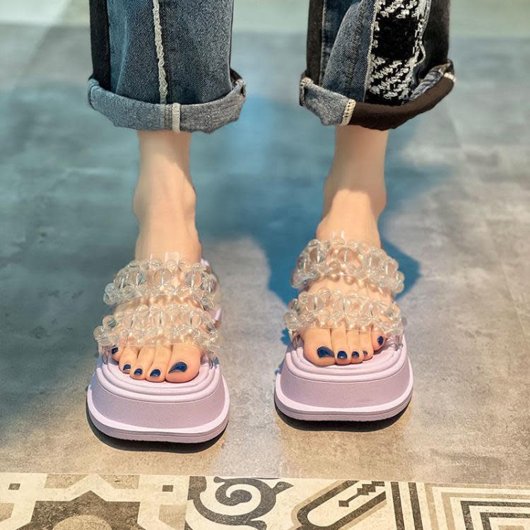 中跟鞋 小個子涼鞋女水鉆女款厚底顯瘦顯高內增高女鞋拖鞋夏外穿時尚-細節圖2