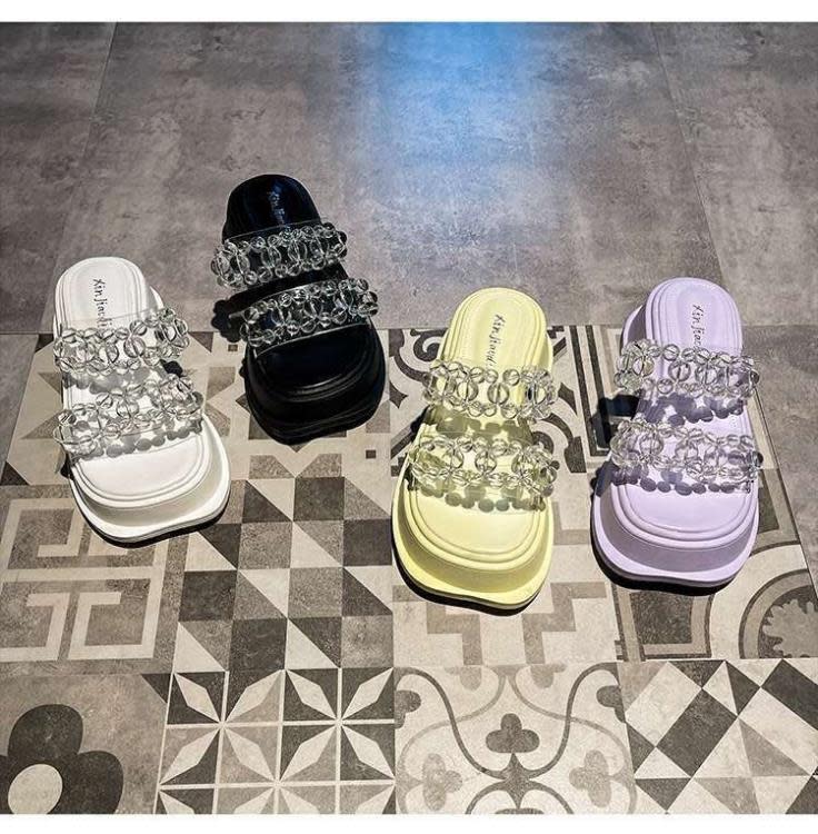 中跟鞋 小個子涼鞋女水鉆女款厚底顯瘦顯高內增高女鞋拖鞋夏外穿時尚-細節圖3