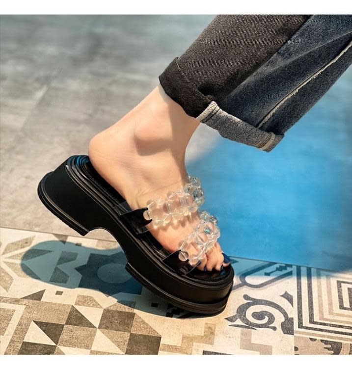 中跟鞋 小個子涼鞋女水鉆女款厚底顯瘦顯高內增高女鞋拖鞋夏外穿時尚-細節圖4