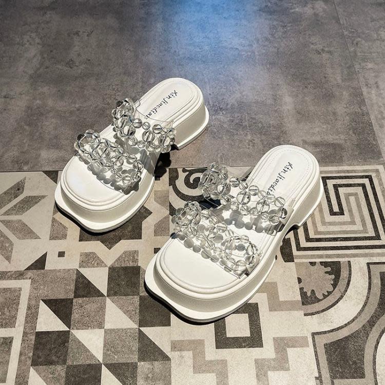 中跟鞋 小個子涼鞋女水鉆女款厚底顯瘦顯高內增高女鞋拖鞋夏外穿時尚-細節圖6