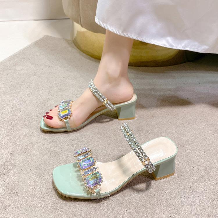 高跟鞋 網紅涼拖鞋女夏外穿2023年新款百搭水鉆仙女風粗跟涼鞋網紅鞋-細節圖4
