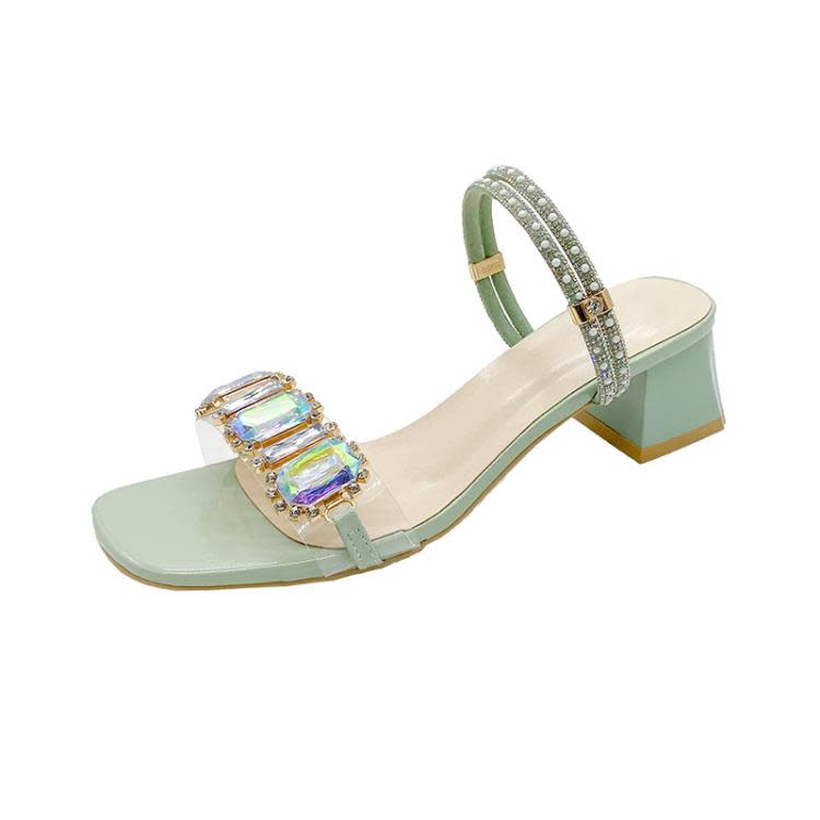 高跟鞋 網紅涼拖鞋女夏外穿2023年新款百搭水鉆仙女風粗跟涼鞋網紅鞋-細節圖5