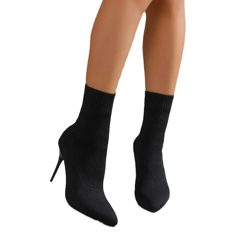 中筒靴 2023春秋新款彈力針織尖頭女細跟馬丁靴毛線襪靴現貨批髮-細節圖5