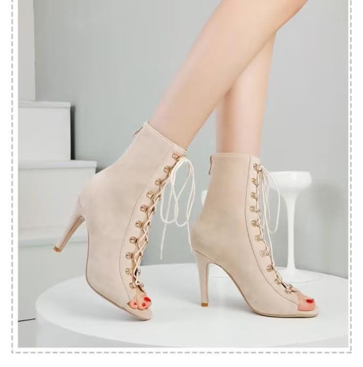 高跟鞋 亞馬孫歐洲站2023年夏季款前系帶魚嘴細跟涼靴時裝涼鞋ins潮-細節圖2