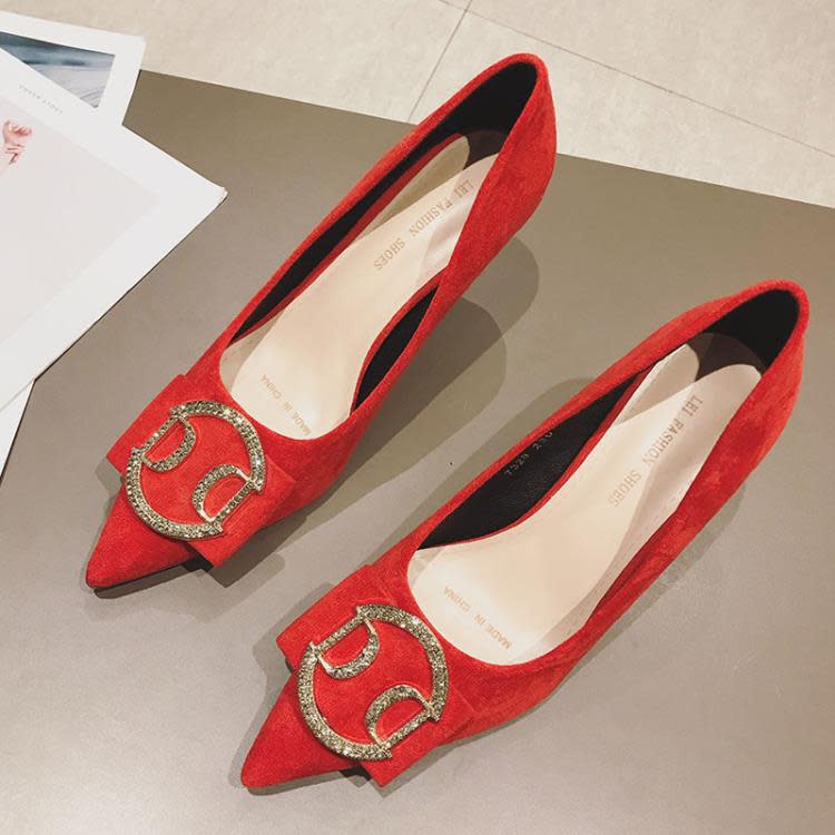 中跟鞋 7328-31貓跟鞋2023新小碼春法式高跟鞋女細跟尖頭單鞋女淺口-細節圖6