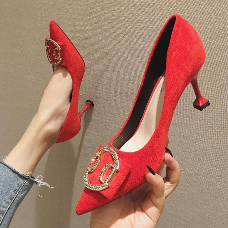 中跟鞋 7328-31貓跟鞋2023新小碼春法式高跟鞋女細跟尖頭單鞋女淺口-細節圖8