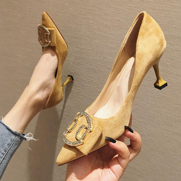 中跟鞋 7328-31貓跟鞋2023新小碼春法式高跟鞋女細跟尖頭單鞋女淺口-細節圖9