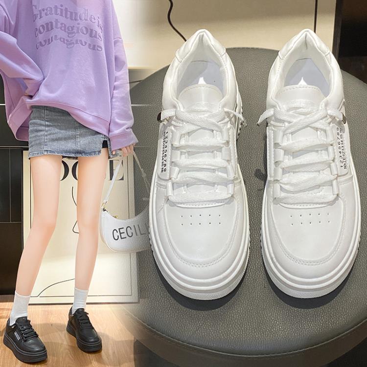厚底鞋 2023春秋新款松糕小白鞋女休閒增高套腳女鞋一腳蹬小白鞋-細節圖2