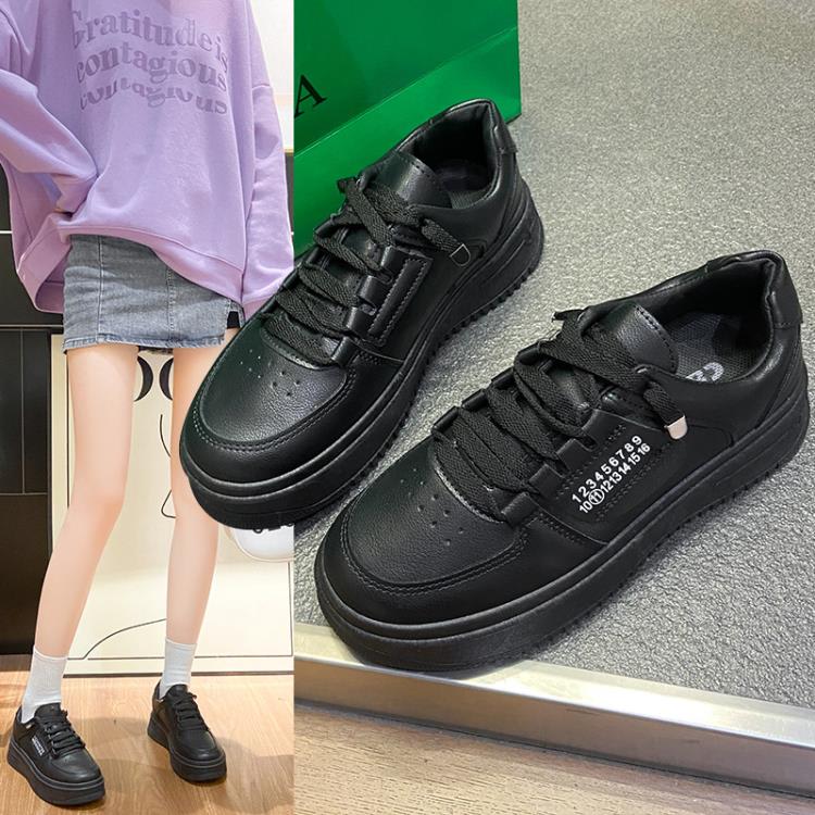 厚底鞋 2023春秋新款松糕小白鞋女休閒增高套腳女鞋一腳蹬小白鞋-細節圖4